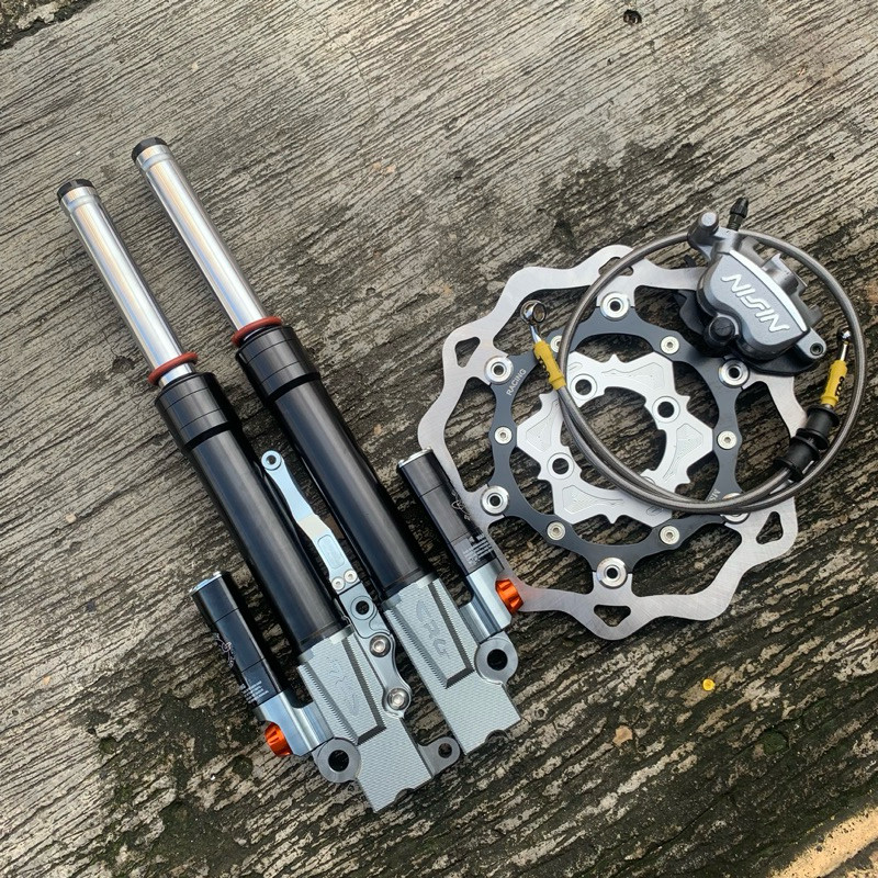 Paket shock depan komplit CRG 102 paketan shock depan CRG paket shock kompling + kaliper nisin samur