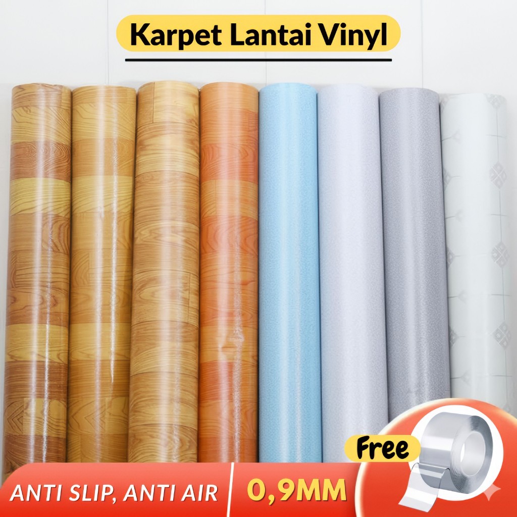 Karpet Vinyl Lantai / Alas Lantai Motif Kayu Tebal 0,9mm Anti Air Anti Slip PVC Meteran