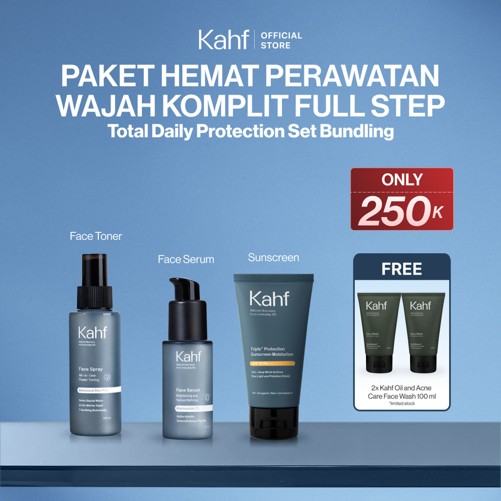 [KAHF BUNDLE 3IN1 PAKET PERAWATAN WAJAH KOMPLIT FULL STEP] Total Daily Protection Set Bundling (Tone