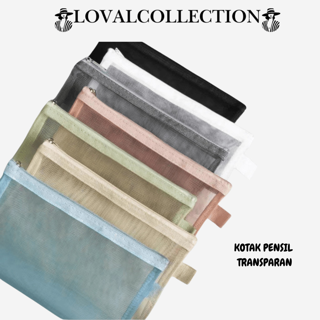 LC Kotak Pensil Transparan Portabel Resleting Jaring H1058 Tas Kosmetik Multifungsi