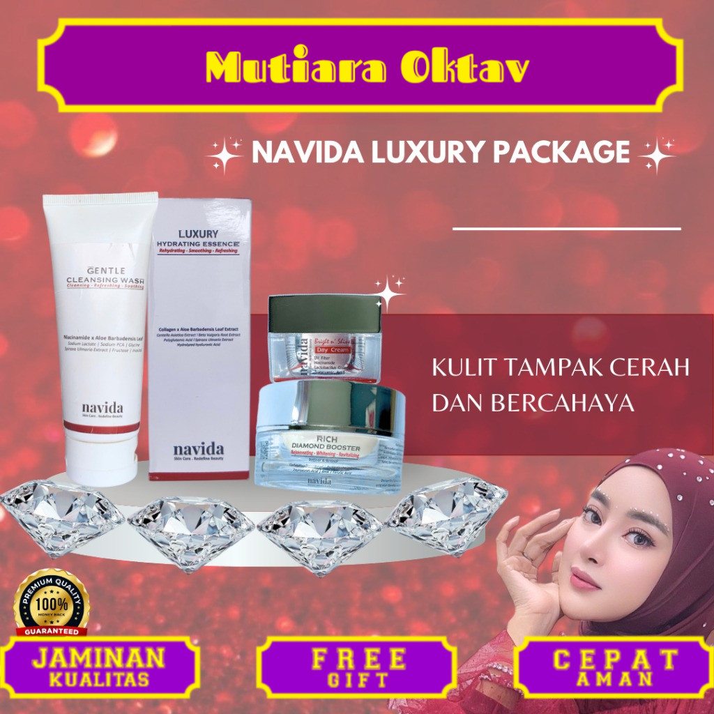 NAVIDA Skincare Luxury Package | BPOM | Facial Wash, Essence, Day Cream, Diamond Booster