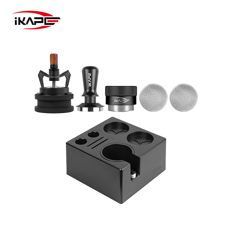 IKAPE Espresso products, Coffee Tool Set with ABS Smile Knock Box And V3 Tamper (Six-piece suit, Bla