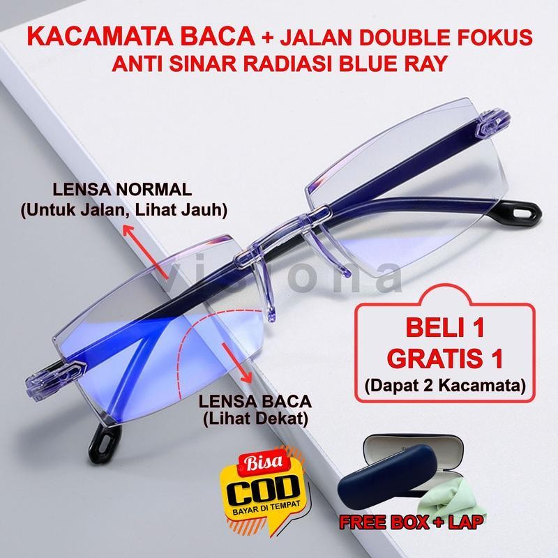 [BELI 1 GRATIS 1] Kacamata Baca & Jalan Lensa Plus Bifokal Kryptok Double Fokus Anti Blue Ray Untuk 