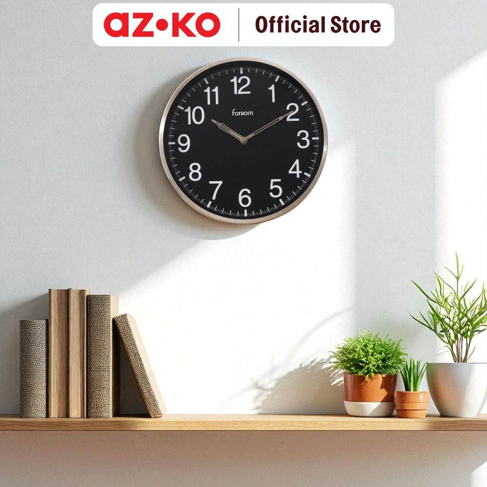 AZKO Forhom 30 cm Lucerne Jam Dinding Metal - Hitam/Gold Wall Clock Jam Tembok Dekorasi Dinding