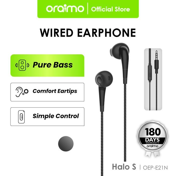 Oraimo Wired Headset Earphone Universal 3.5mm Jack 1.2 Meter OEP-E21N - E21P HITAM