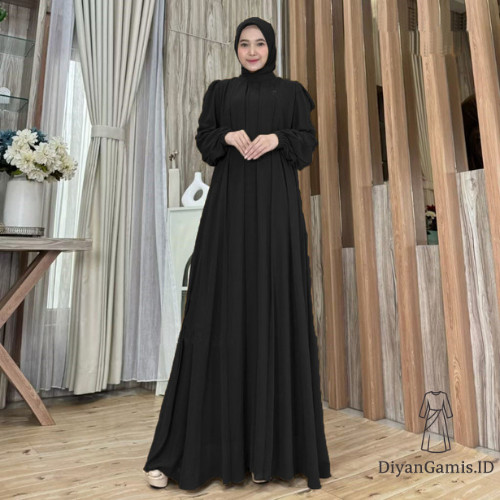 Sarah Maxi Gamis Hijab Motif Polos Bahan Ceruty Non Busui Lengan Balon Elegan || DiyanGamis
