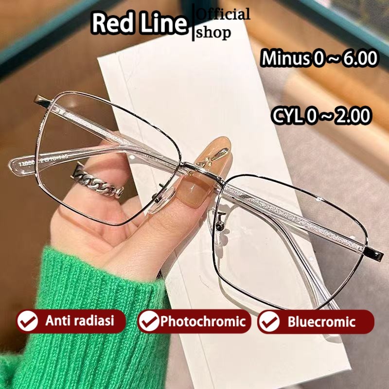 Red Line Kacamata Minus -1 -2 -3 -4 -5 -6 Lensa  Wanita Pria Baru 2025 Anti Radiasi Blueray Besi Rec