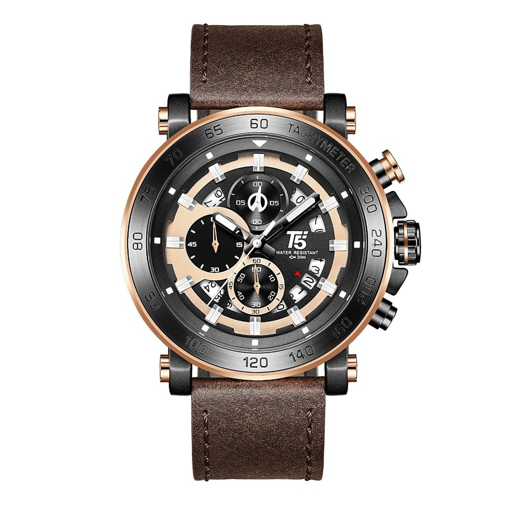 Jam Tangan Pria T5 3742 Original / Jam Pria Kulit Chrono Aktif Original