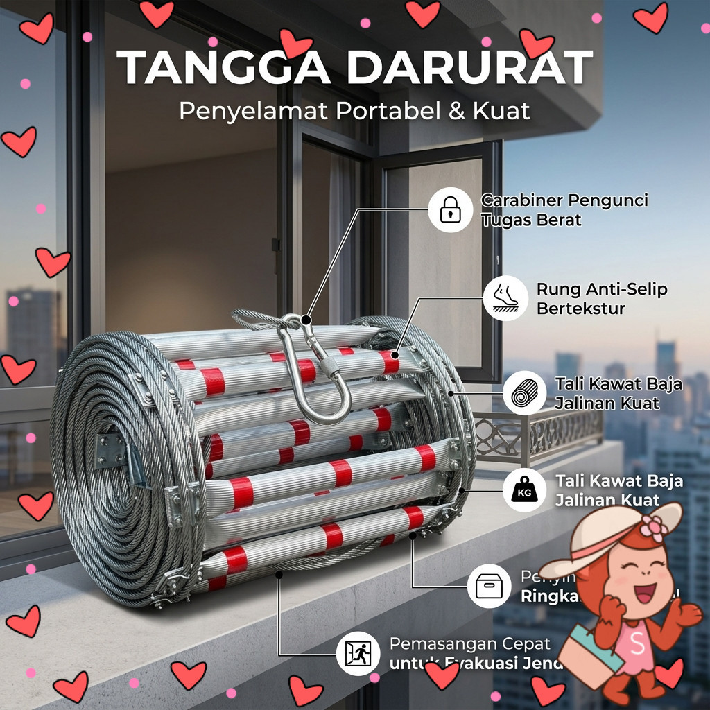HUMBLE Tangga Darurat Gantung Steel Wire Fire Escape Ladder - HB111