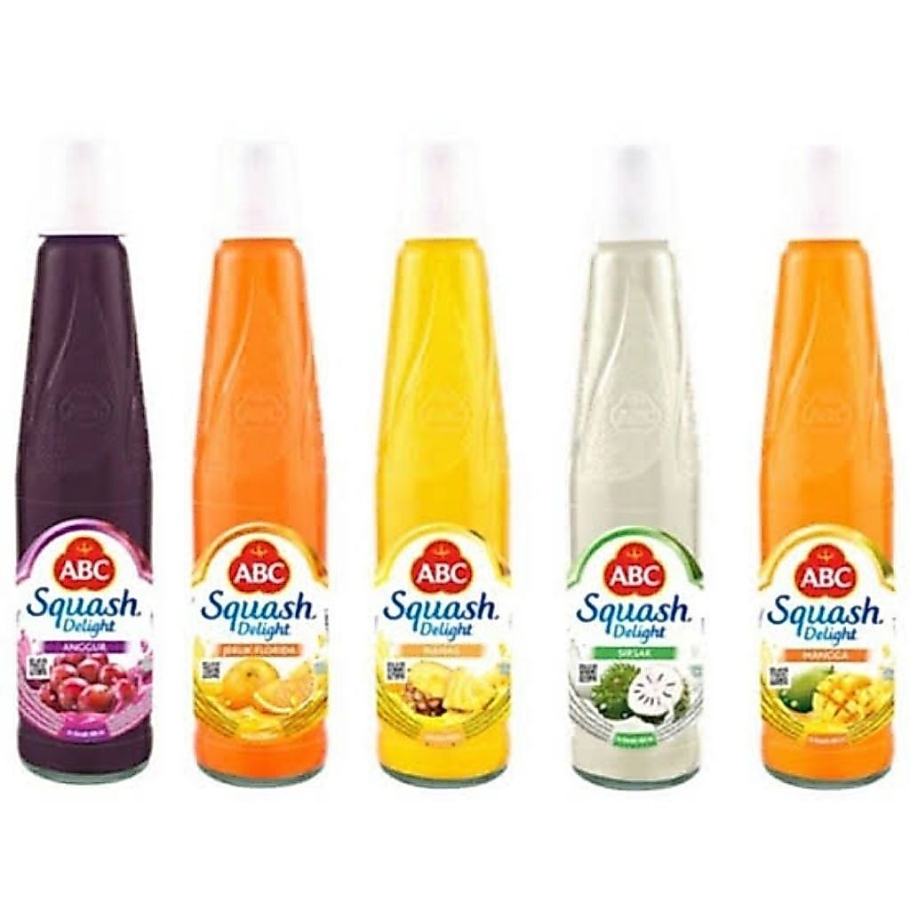 sirup ABC squash delight jeruk, mangga,anggur, leci, sirsak dan nanas