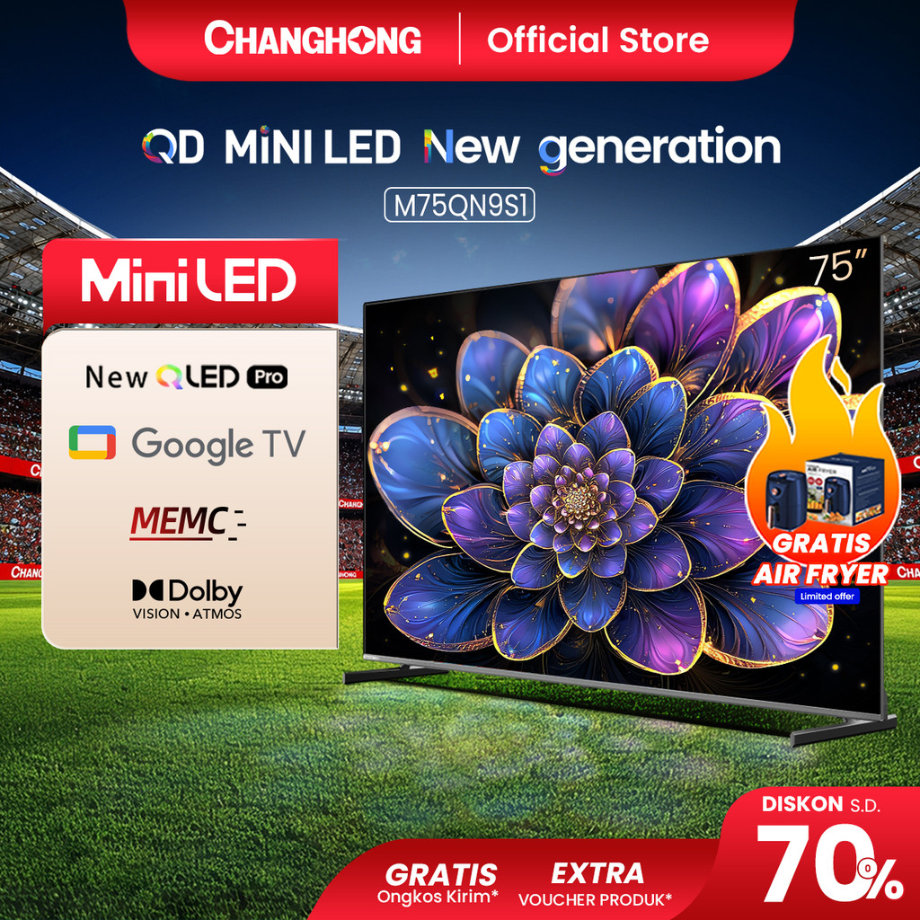 Changhong QLED TV 4K 75 inch Google Smart QLED PRO Digital TV Dolby Audio DBX-TV Google Play Netflix