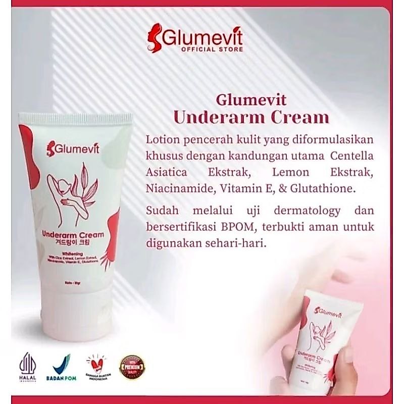 GLUMEVIT Underarm Cream Krim Pencerah Ketiak Selangkangan Bokong Sikut Lutut Dan Lipatan Kulit 30gr