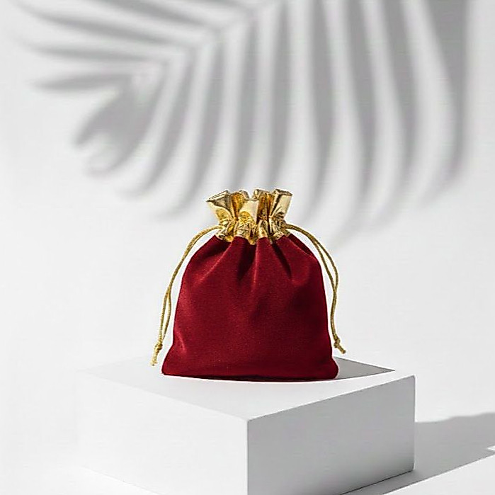pouch mini kantong kain serut beludru maroon 12 x 15 cm  kantong penyimpanan botol parfum aksesoris