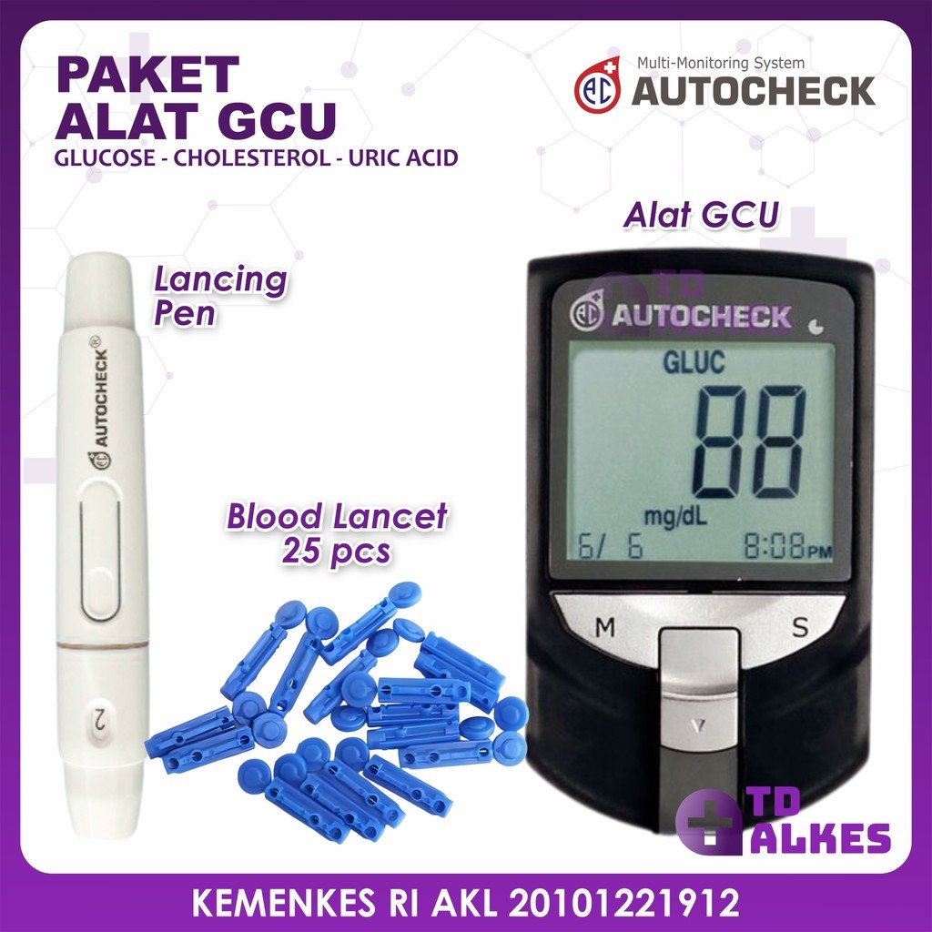 Paket Alat GCU 3in1 Autocheck Cek Gula Darah Kolesterol Asam Urat Monitoring Lancet Lancing PenGluco
