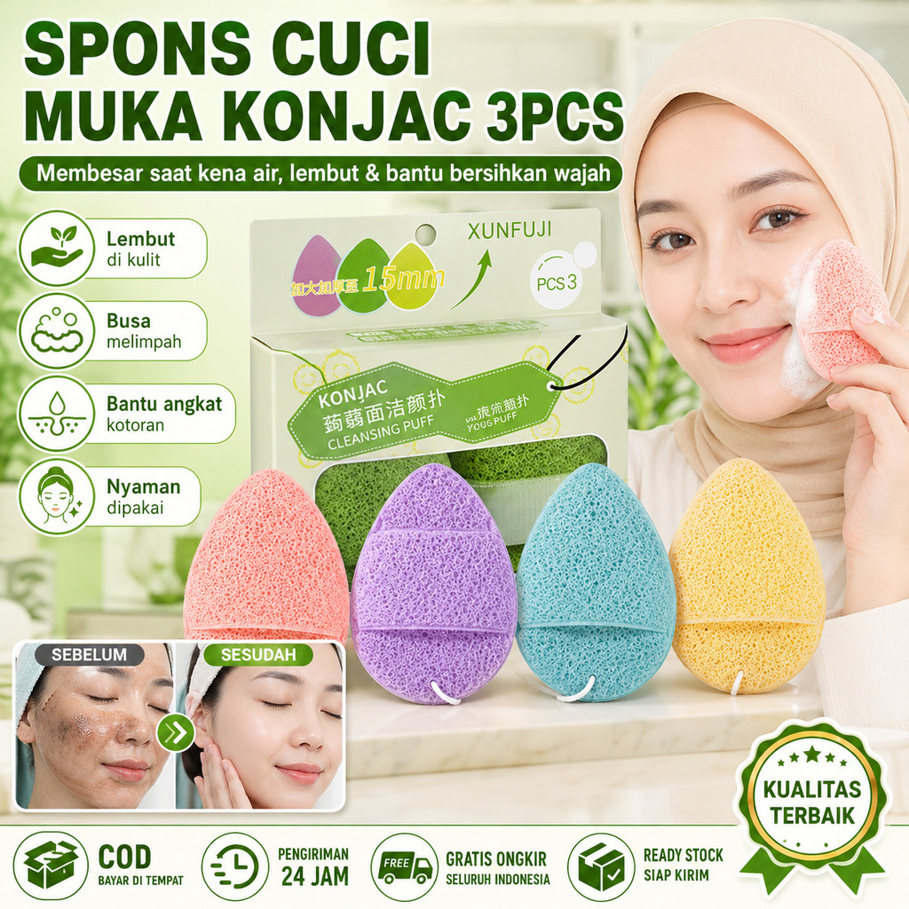 Obral/Pembersih Wajah Spons Konjac/3PCS Sponge Spons Cuci Muka Sponge Pembersih Wajah Busa Banyak/Or