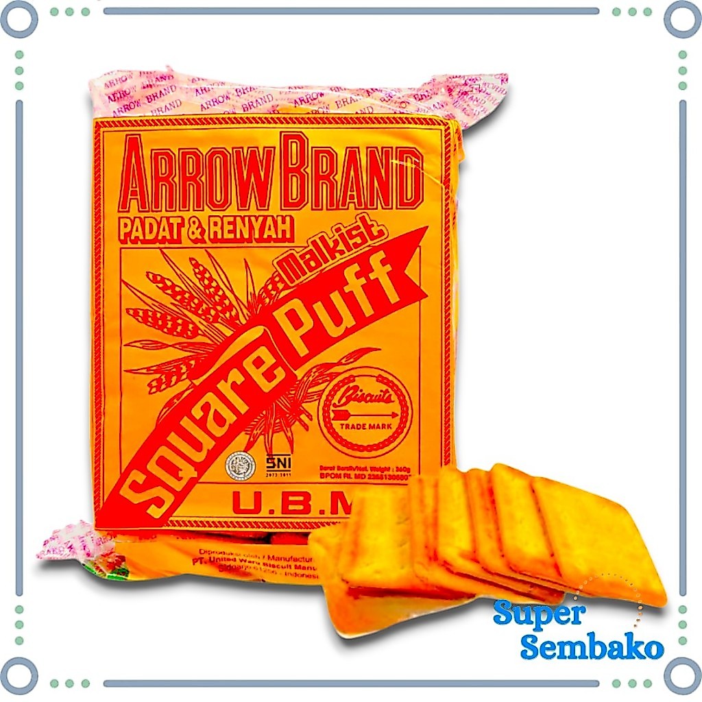 SNACK BISKUIT KREKER ARROW BRAND SQUARE PUFF UBM MALKIST CRACKERS RENYAH 350g GROSIR MAKASSAR