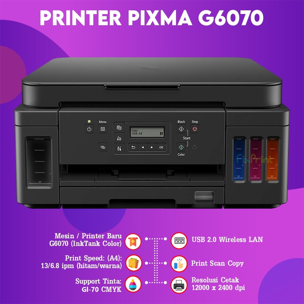 FixPrint Printer Canon All In One G6070 InkTank Print Scan Copy Wireless Duplex LAN Garansi Resmi / 