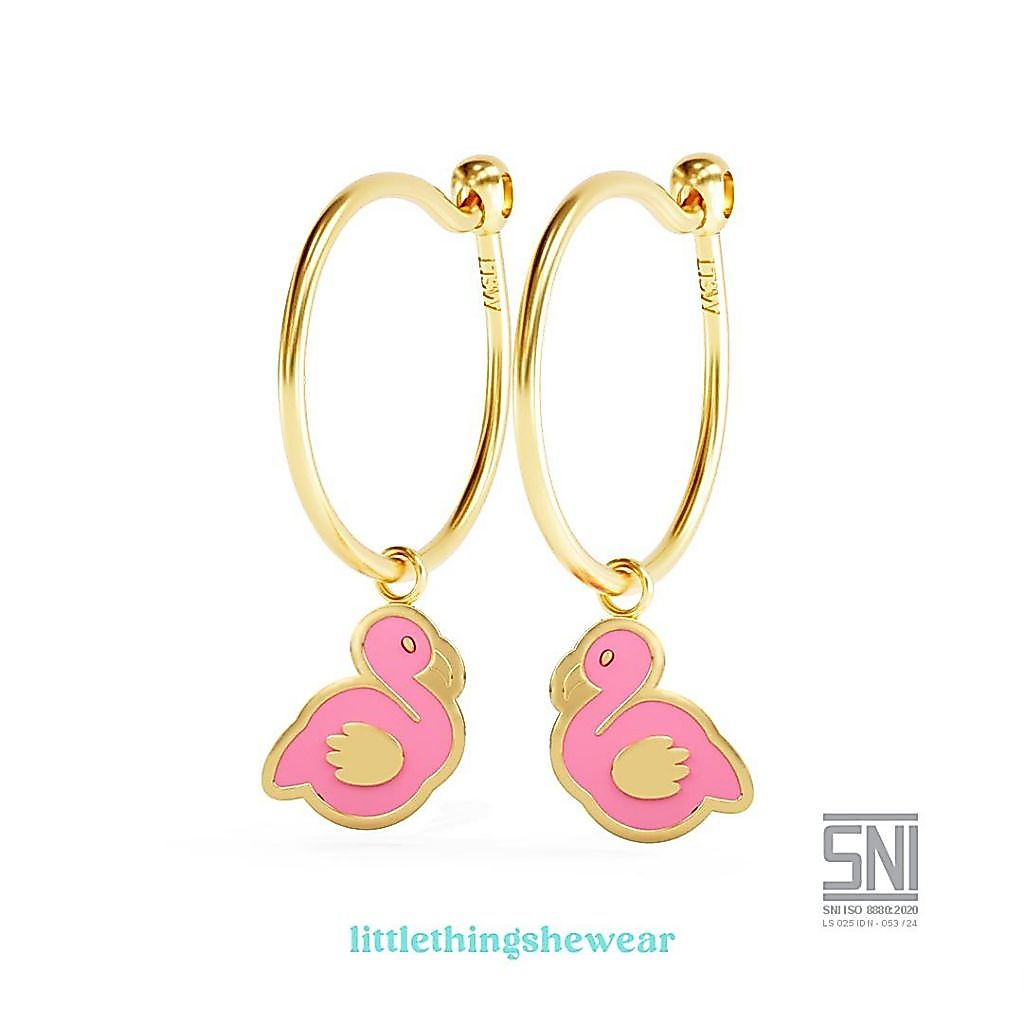 LITTLETHINGSHEWEAR - Anting Emas Anak FLAMINGO- Anting Loop Hoop Anting Bulat