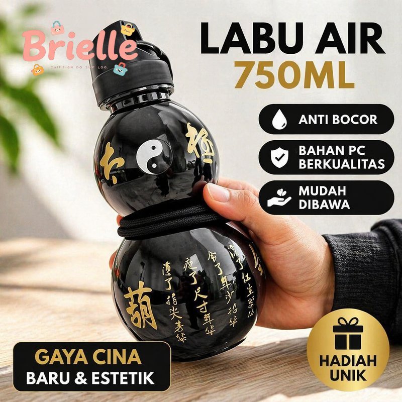Botol Minum Labu 750ml PC Anti Bocor Estetik Gaya Cina Baru Untuk Travelling Olahraga