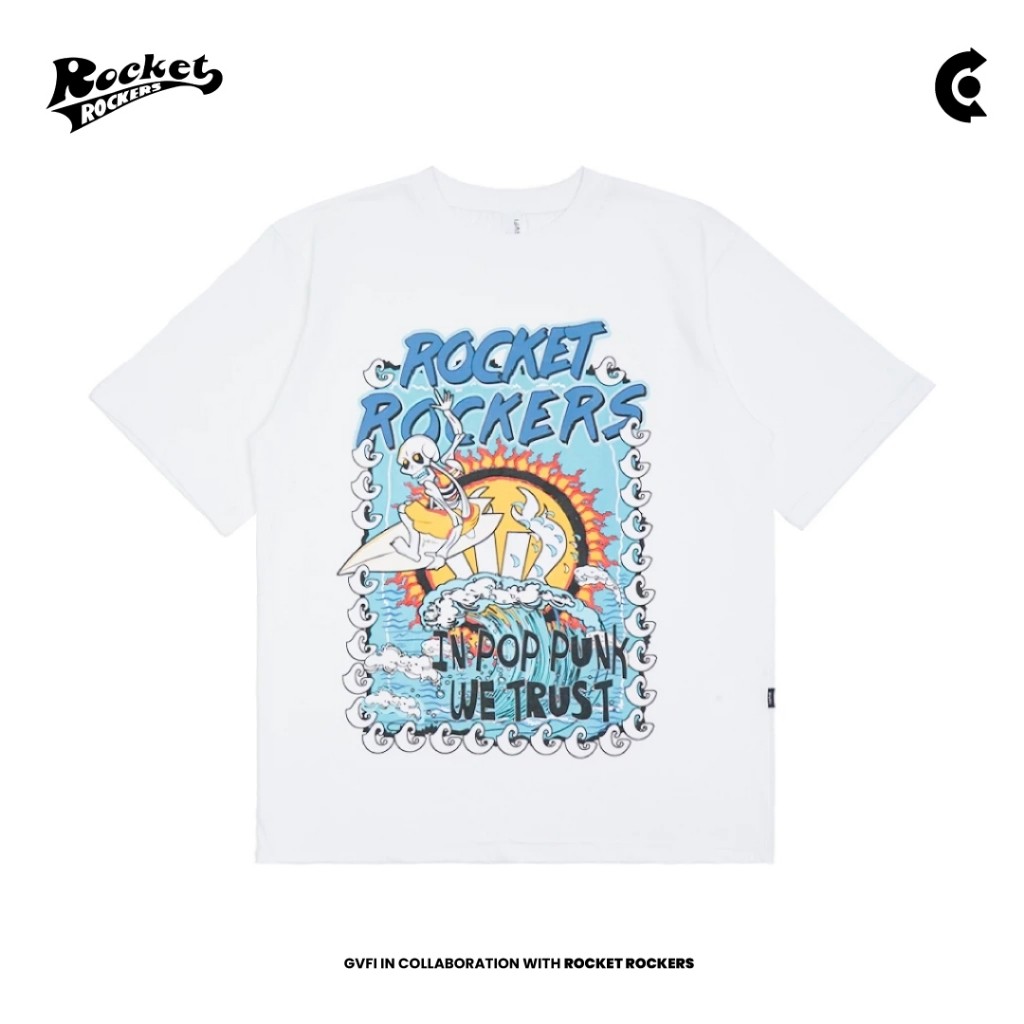 GVFI X Rocket Rockers T-Shirt Surf Rockers White I Kaos Pria/Wanita I Premium Cotton 24s