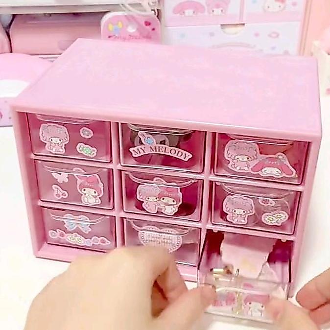 Naggio- Rk2162 Kotak Laci 9 Sekat Sanrio Free Sticker Box Laci Aksess Mini