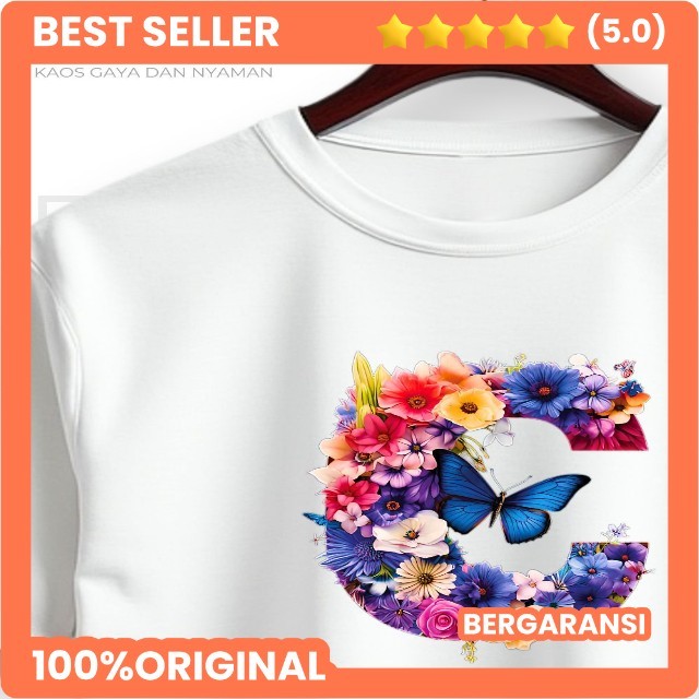 ABJAD-C - Baju Kaos Abjad Alphabet Huruf C Wanita | Baju Kaos Lengan Pendek Katun Asli Inisial Huruf