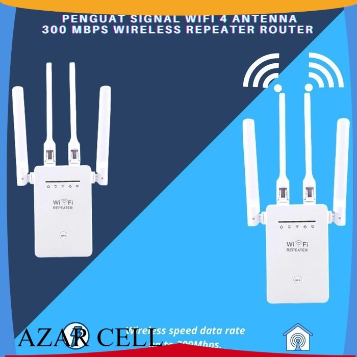 Penguat Sinyal Wifi Extender 300Mbps Jarak Jauh 4 Antena 2 LAN Port Repeater