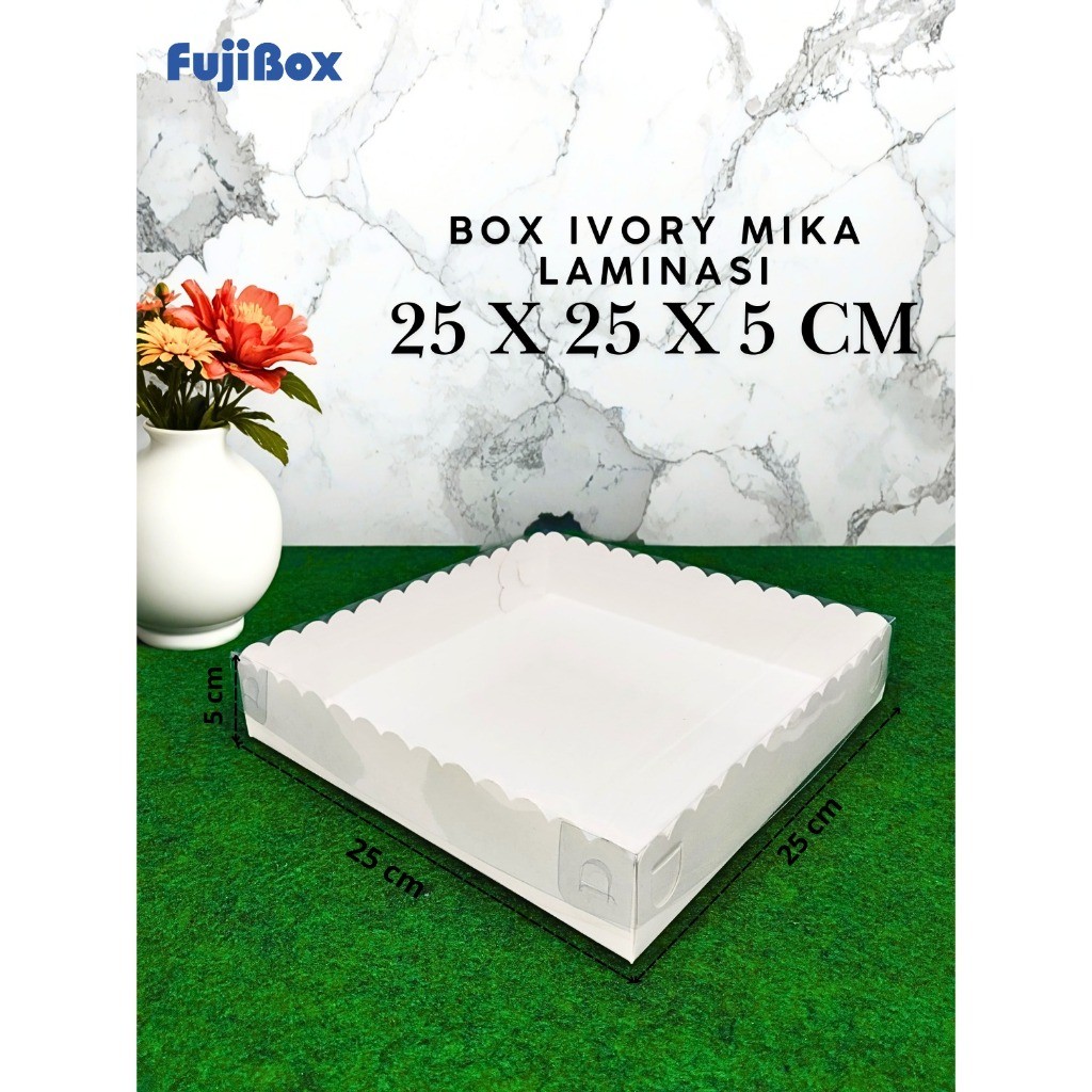 

( 10 Pcs ) Fuji Box Dus Kotak Kue hampers puding cake Ivory Polos laminasi 25 cm x 25 cm x 5 cm Premium Tutup Mika Full