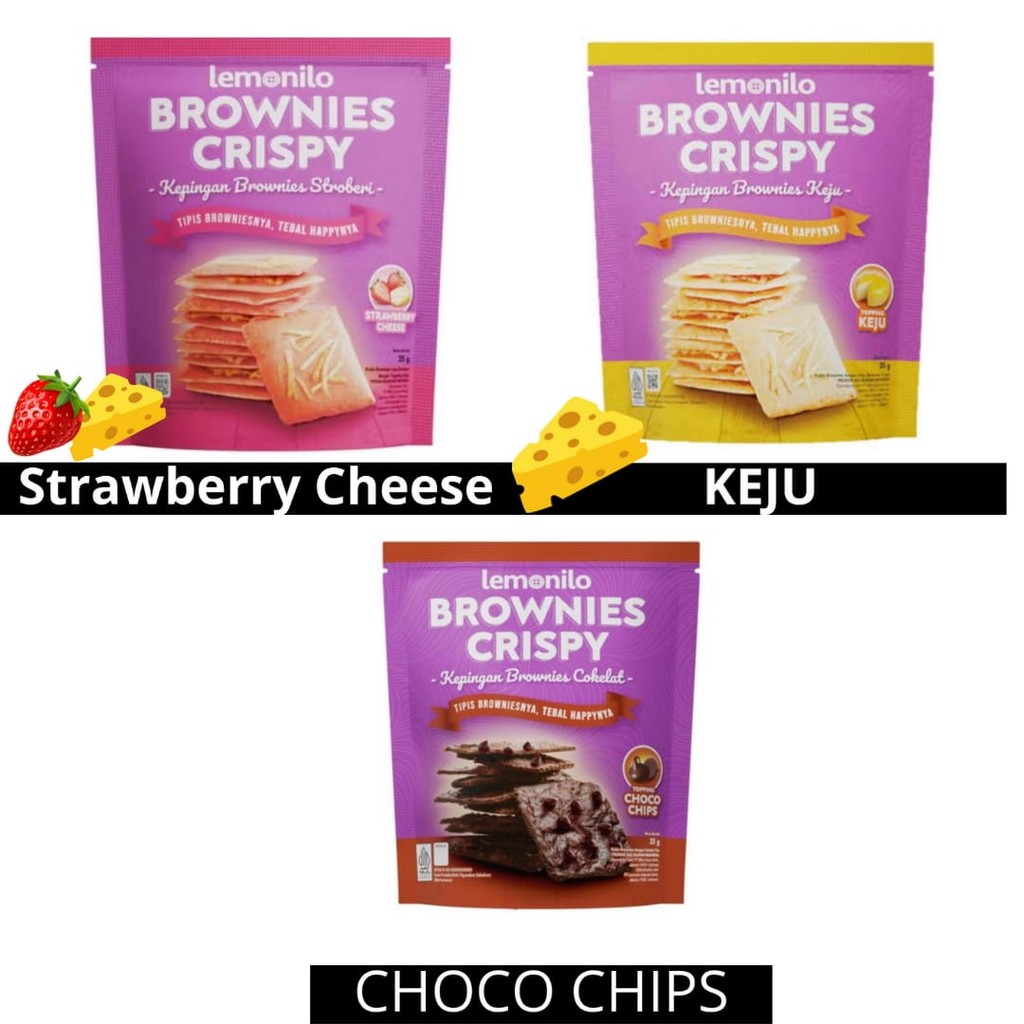 

Lemonilo Brownies Crispy 35 gr All Varian Kepingan Brownies Coklat - Strawberry Cheese, KEJU, CHOCO CHIPS