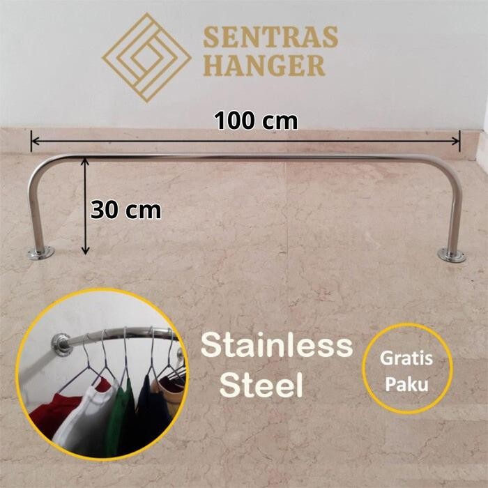 

Gantungan Baju Stainless Panjang 100cm, AntiKarat, Anti Gores