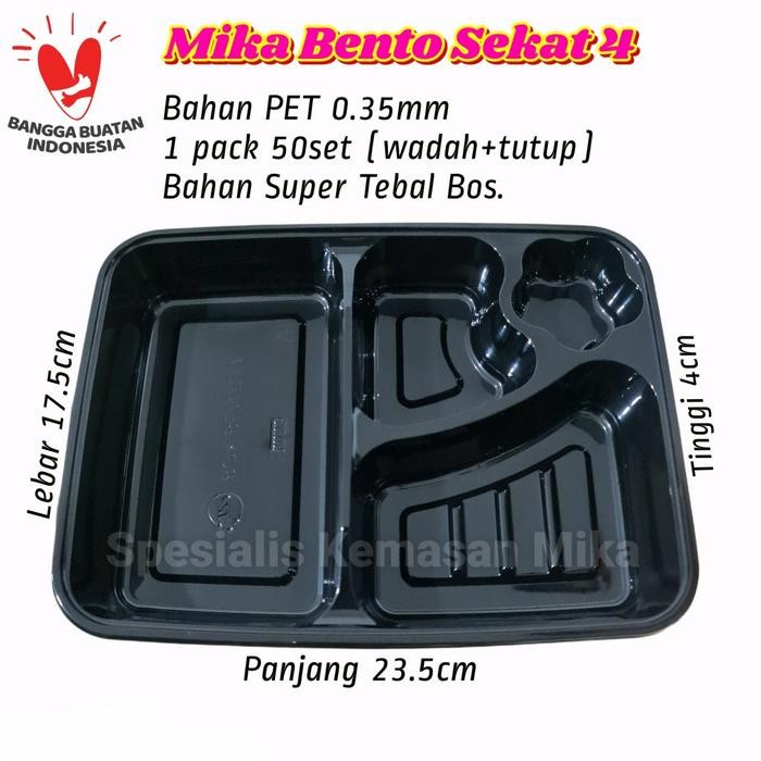 TERMURAH Mika Bento Sekat 4 TPP K2 / Tray Bento Bintang Isi 50 set - Hitam