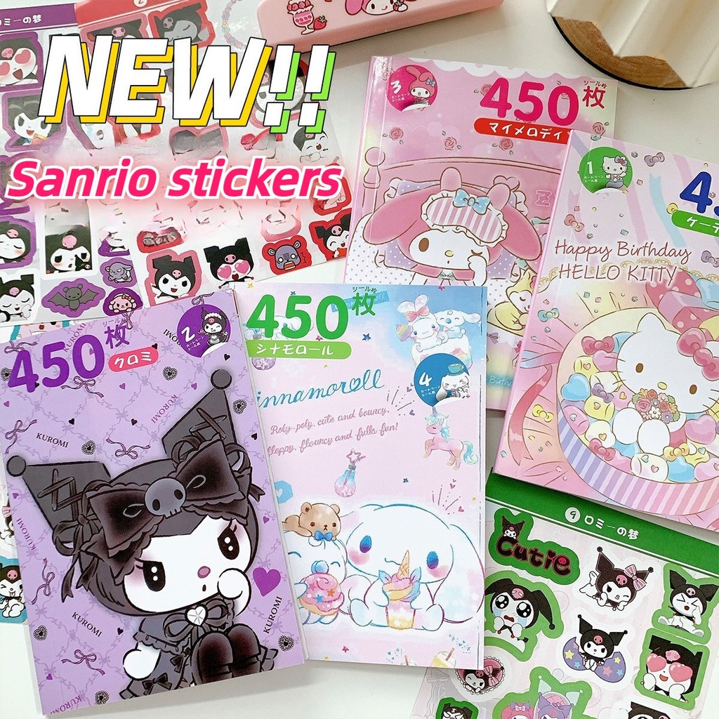

450Pcs Sanrio Kuromi Hello Kitty Sticker Book Melody Goo Card Cartoon Kawaii Sticker Hand Account Decoration For Girls Gift