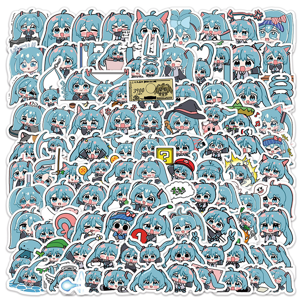 

100PCS Cute Cartoon Hatsune Miku Sticker Waterproof Vinyl for Laptop Guitar Skateboard Luggage Graffiti Sticker Kid Party Gift