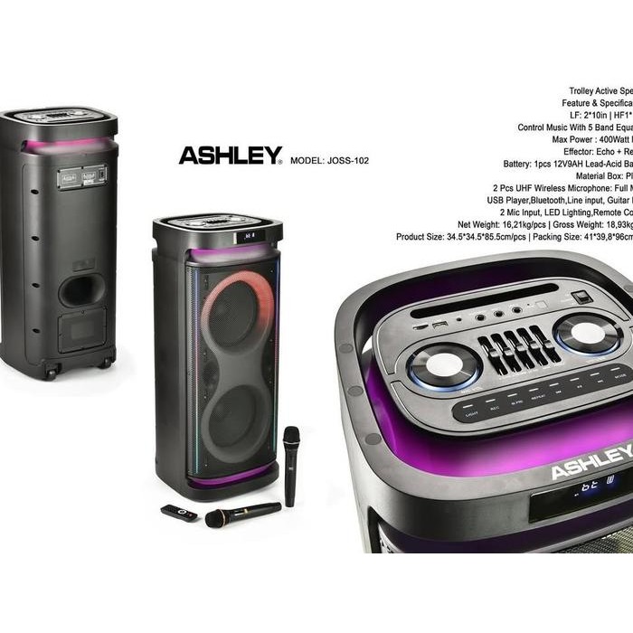 PORTABLE ASHLEY JOSS 102 SPEAKER PORTABLE WIRELESS ASHLEY JOSS102 ORIGINAL 10INCH X 2