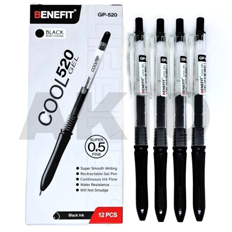 

Pulpen / Ballpoint / Bolpen / Bolpoin Mekanik Gel Cetekan BENEFIT 0.5 mm COOL GP-520 Hitam