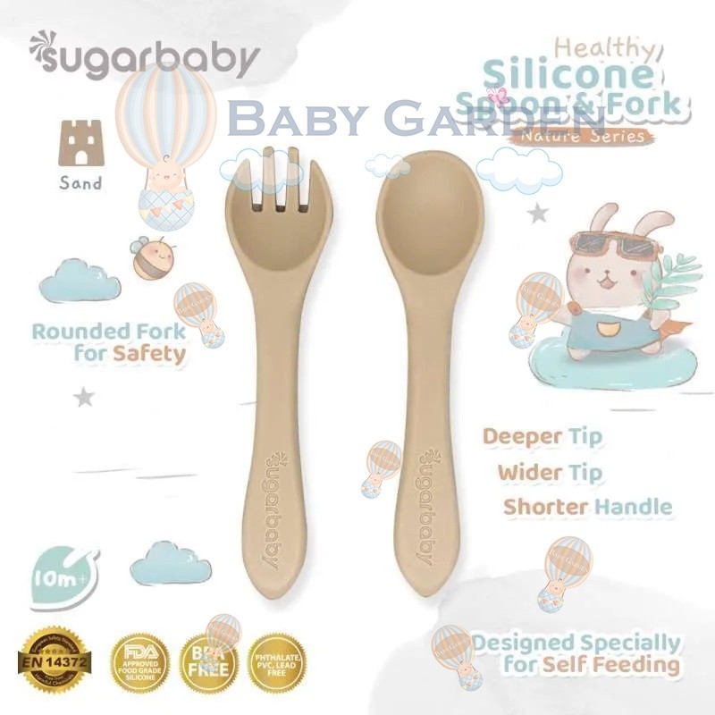 

Sugar baby health sil spoon n fork sand silicone sendok garpu silikon Sugarbaby