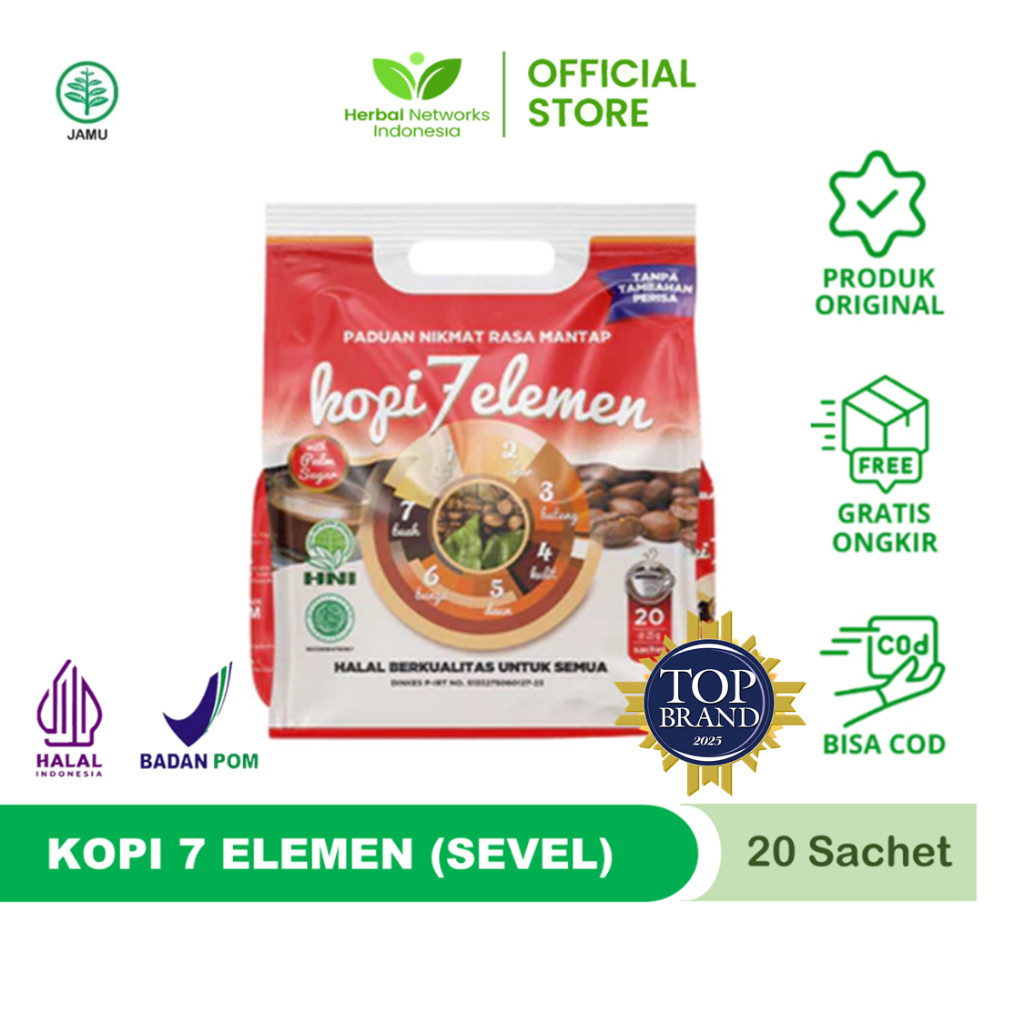 

KOPI 7 ELEMEN ORIGINAL Kaya Rempah Rempah / Kopi Herbal Jamu / Kopi Sevel - HNI BPOM (ISI 20 Sachet)