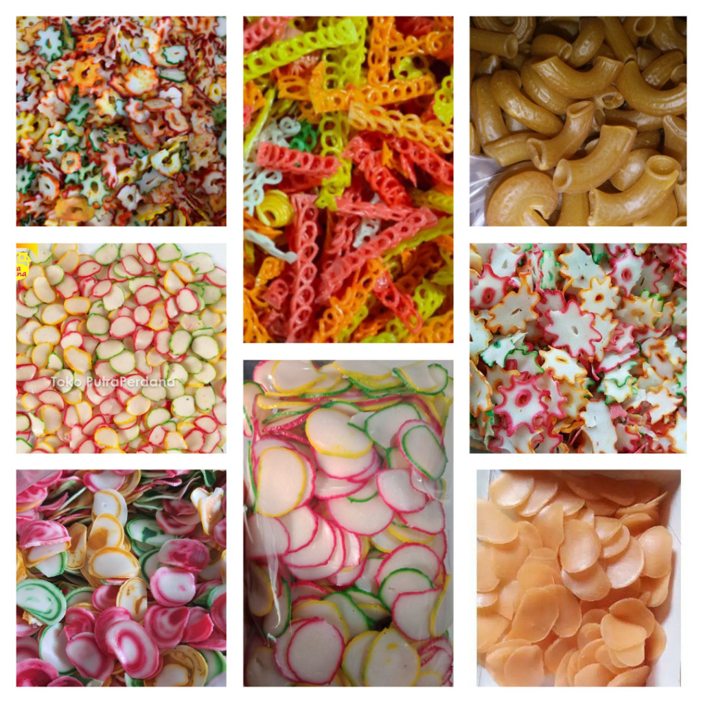 

Kerupuk Mentah Krupuk Seblak mentah kemasan 250gr Warna pelangi mawar topping Aneka makaroni tersanjung udang bawang mini toping baso aci
