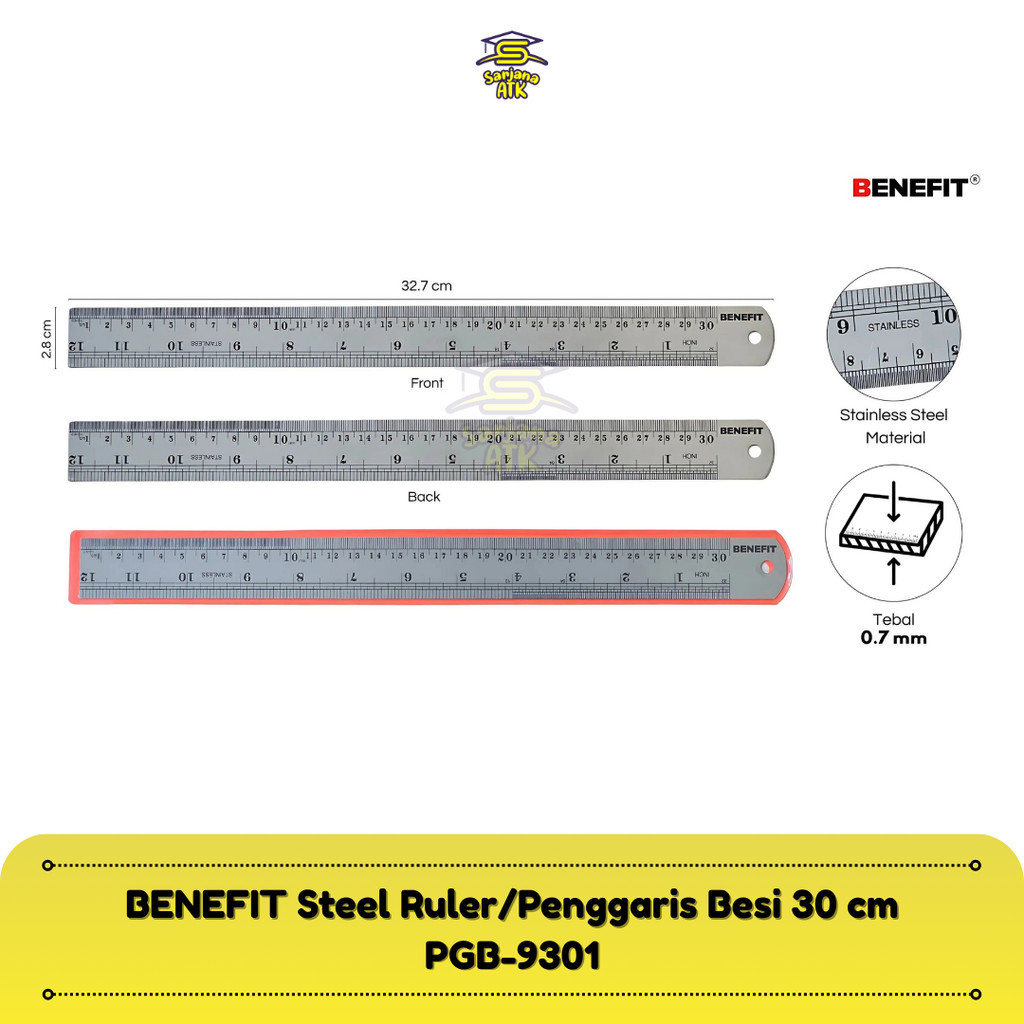 

BENEFIT Steel Ruler Penggaris Besi Tebal Kokoh dan Panjang 30 cm