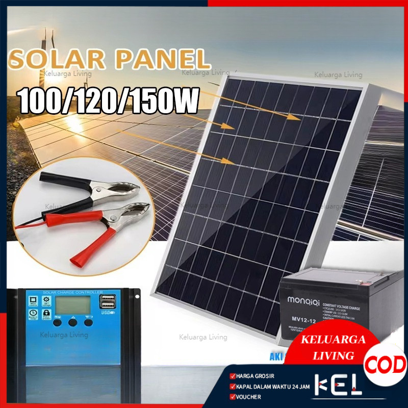 60W-150W Panel Surya Solar Panel + Aki Sprayer Elektrik 12V12Ah Mono Panel Kristal Mono Panel Surya 