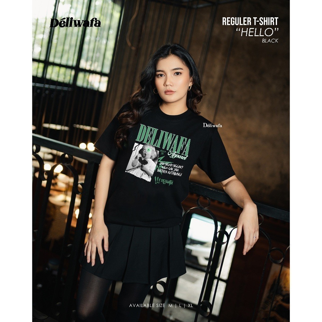 Original Deliwafa - Hello | T-Shirt Regular | Kaos Lengan Pendek | Baju Pria Wanita