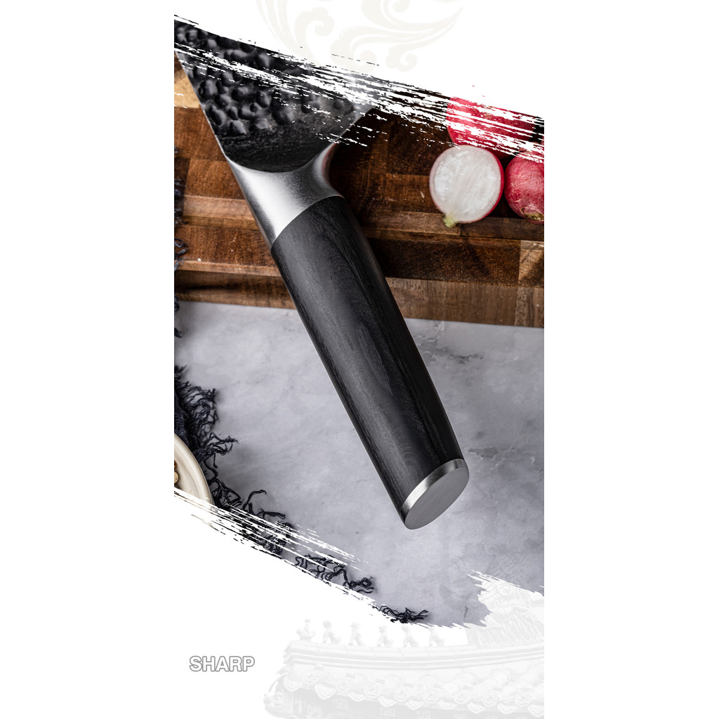 Grandsharp Cleaver  Japan Hitachi SLD 3 Layers Steel (SKD11) Black Pakka Wood Durable Kitchen  For C