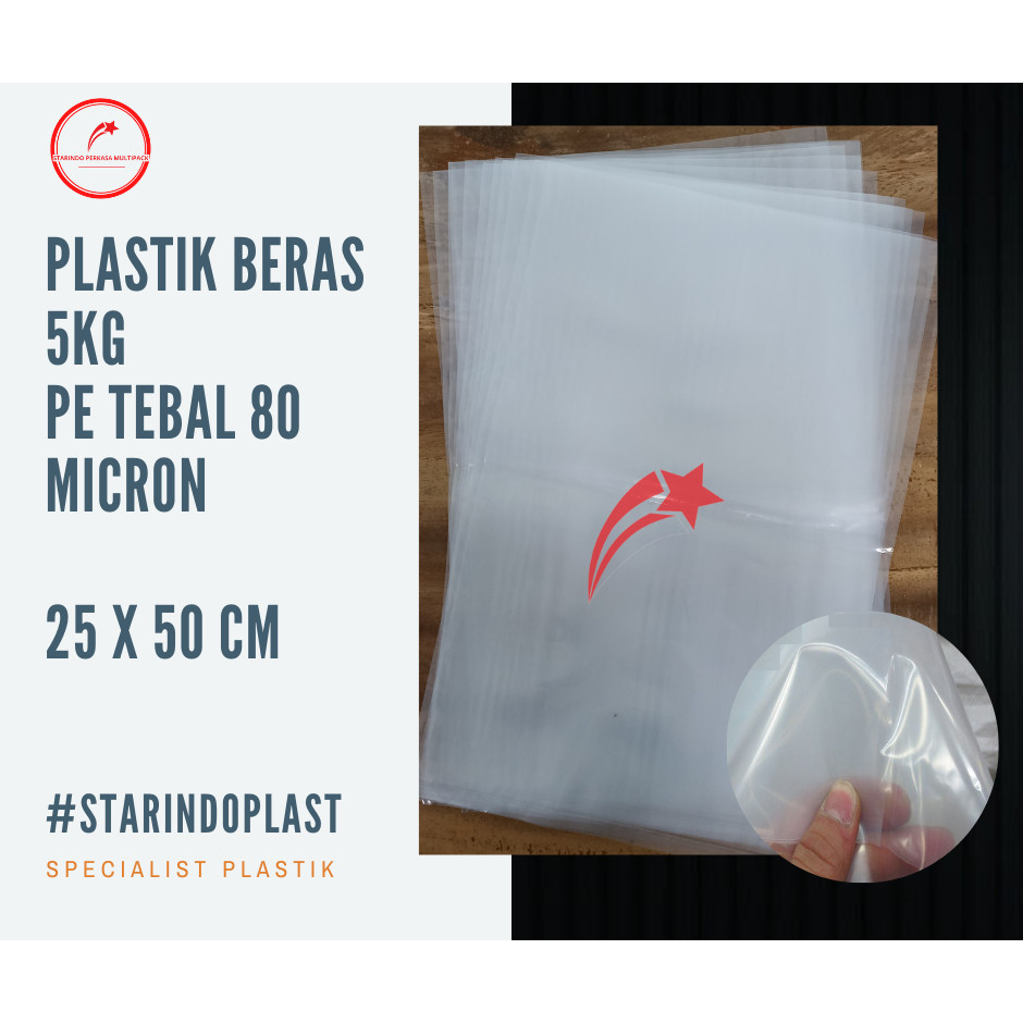 Starindo.plast - PLASTIK BERAS 5KG POLOS BENING KEMASAN 1KG 50 PCS