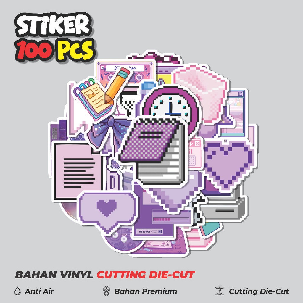 

Terbaru! 50 pcs Stiker Purple Pixel Series [Ungu] Dekorasi Lucu Kreatif untuk Notebook, Skateboard, HP