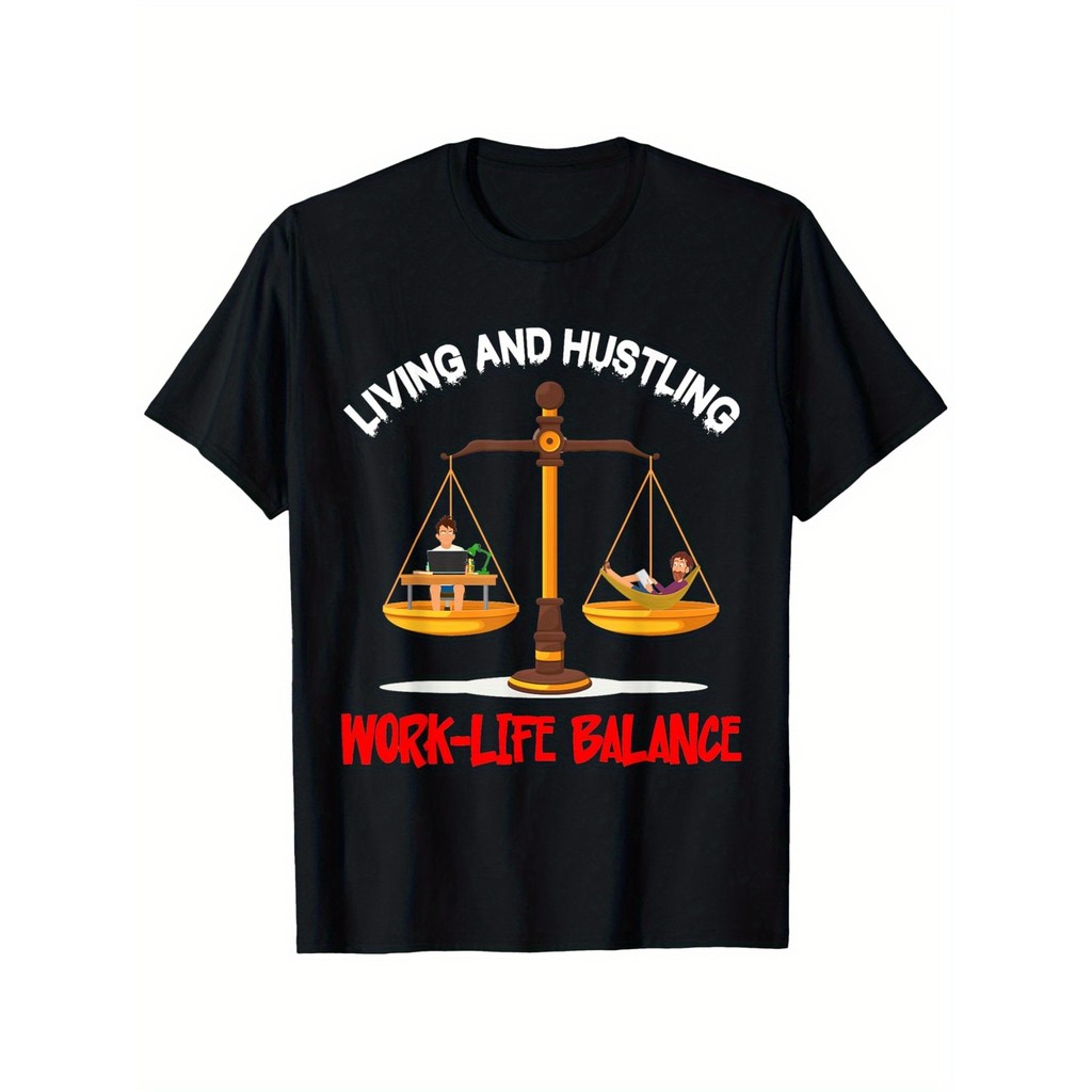 Kaos Pria Distro Living & Hustling Baju Work Life Balance Atasan Streetwear Katun