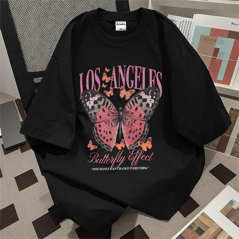 Jessica T-Shirt Lengan Pendek Baju Kaos Oversize Wanita | Motif Butterfly Effect | Korean Style Baju