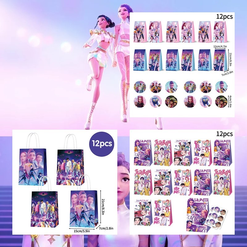 

12-48pcs Kpop Hunters Paper Bag Hot Anime Paper Gift Bags Demon Gift Packaging with Handle Fans Gifts Accessories