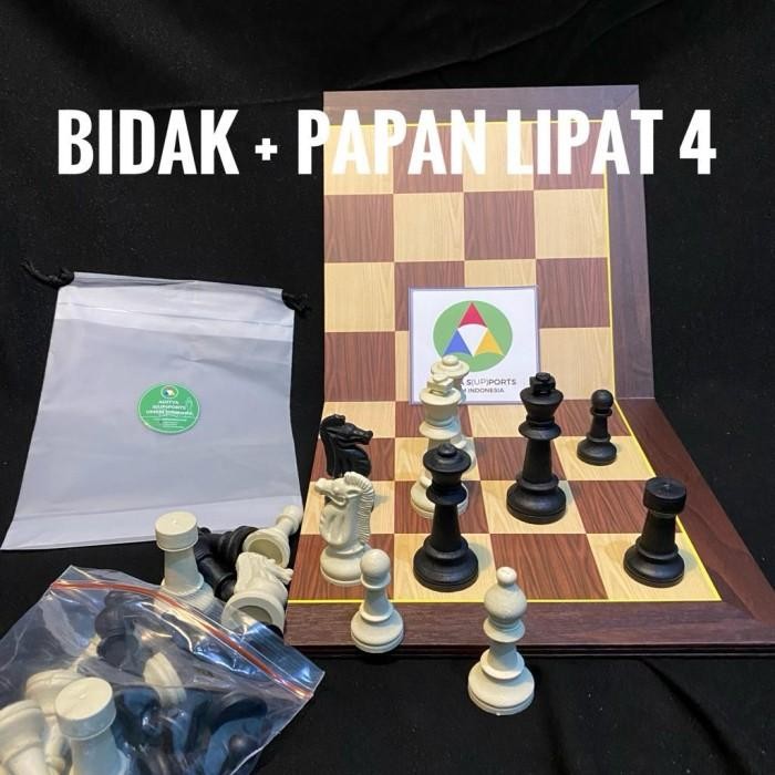 Papan Catur Standar PERCASI buah catur plastik - Papan Lipat 4, 2 Mentri