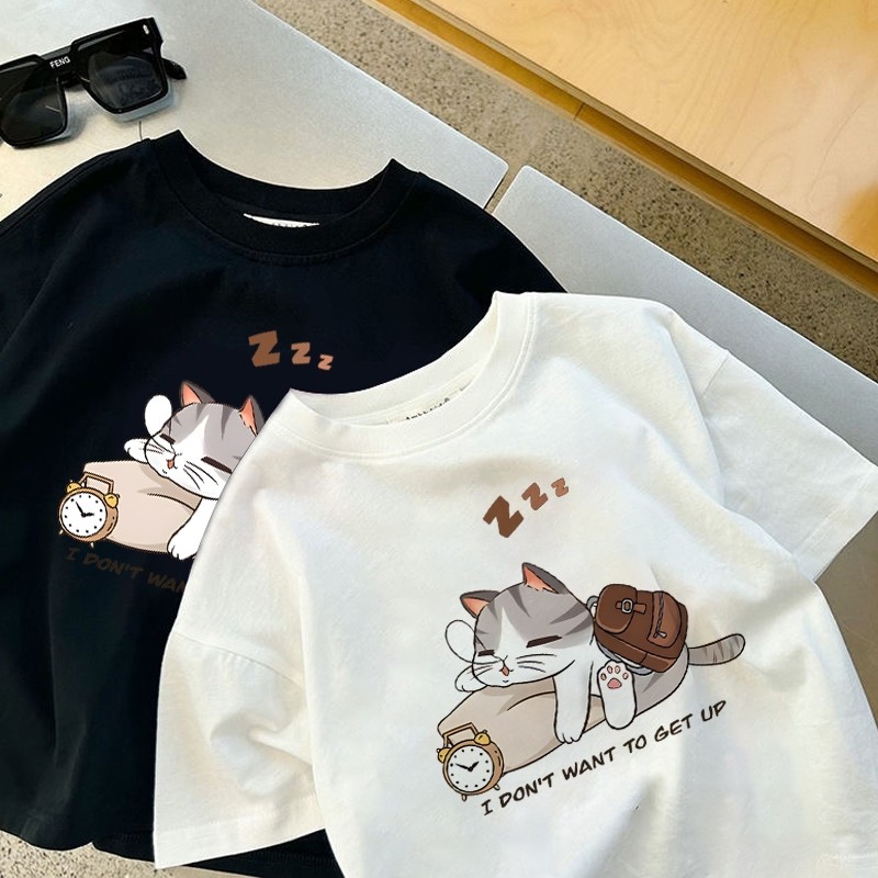 korea style Putih cocobaby t shirt cotton Kaos Atasan Anak laki-laki Perempuan | imut-imut Kucing ti