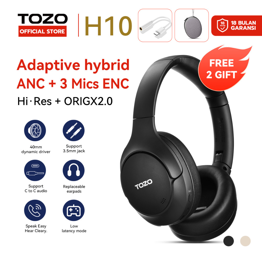 PromoNEW LAUNCHING Tozo H10 (HT2) Hybrid Active Noise Cancelling Hi-Res Audio Headphones ANC + ENC 3